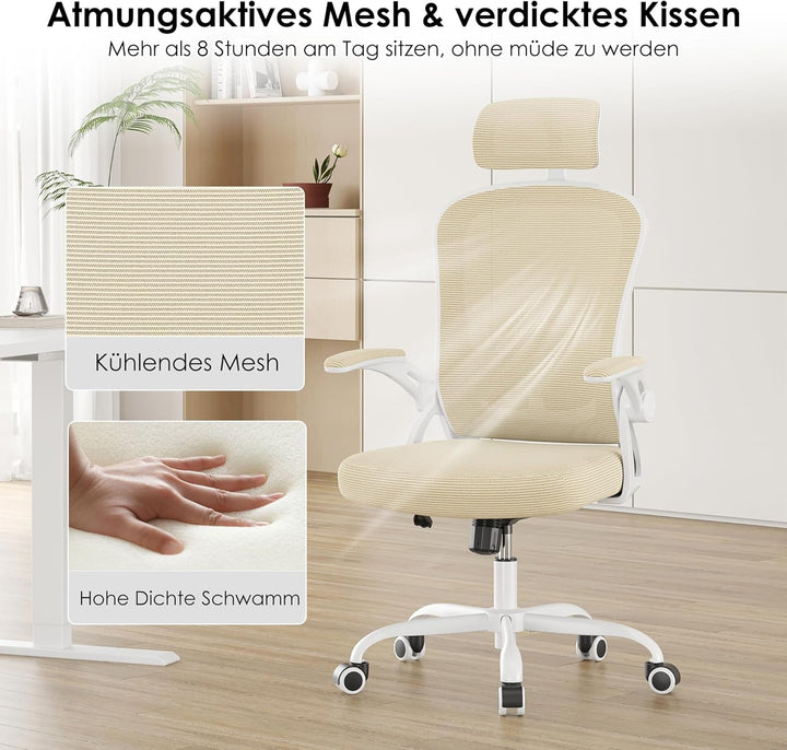 Farini Höhenverstellbar Schreibtischstuhl mit Armlehne, Ergonomischer Stuhl Bequemer Bürostuhl mit R