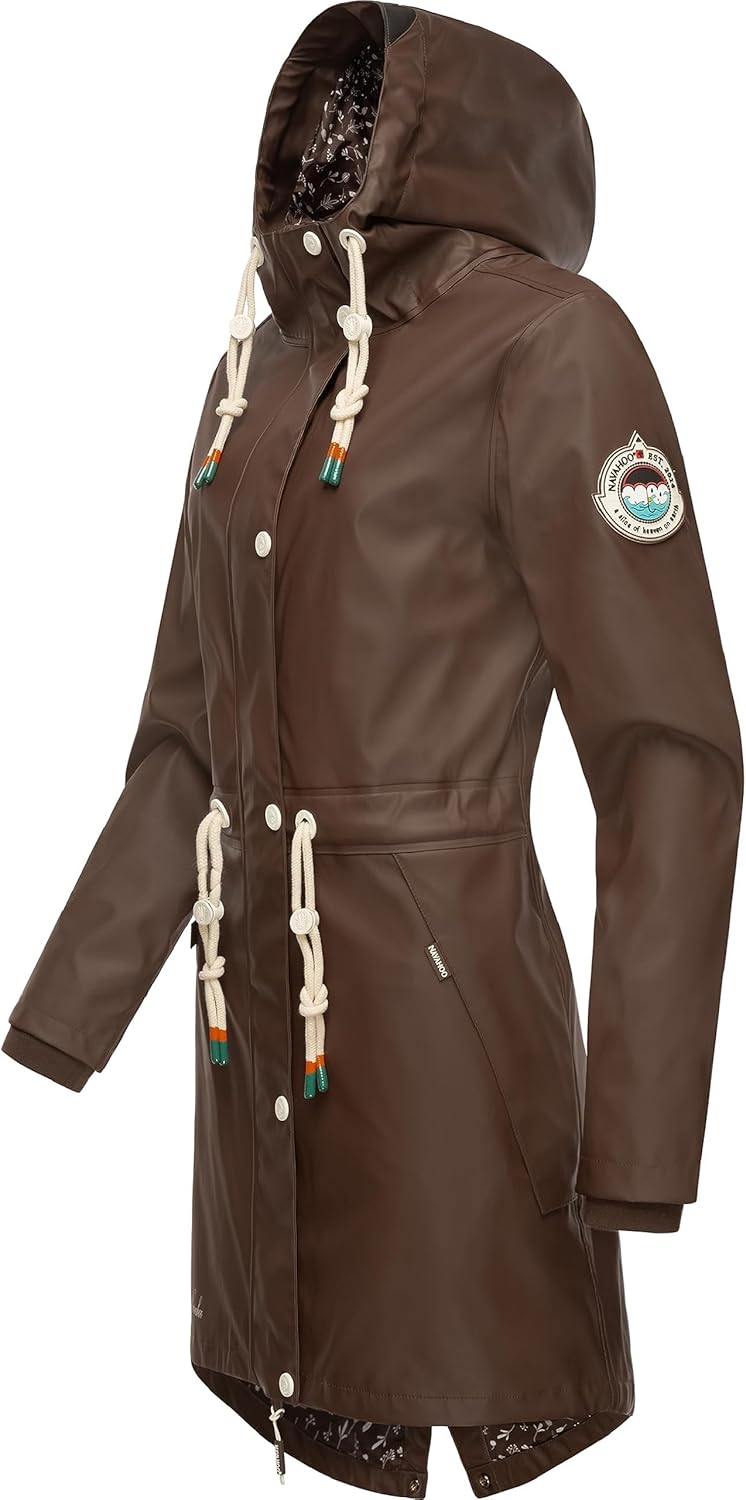 Navahoo Damen Übergangsjacke Regenmantel wasserdicht lang mit Kapuze Tropical Stormoo XS-3XL XS Dark