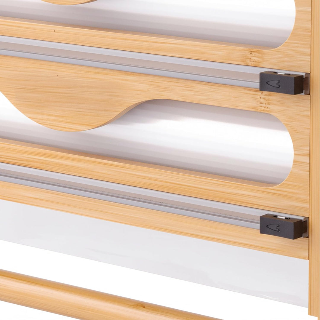 Relaxdays Wandrollenhalter 3 in 1, für Küchenrolle, Alufolie, Frischhaltefolie, Bambus, HxBxT: 27 x