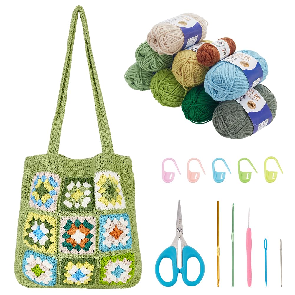 ORIGACH Häkel Tasche Set Für Anfänger, DIY Granny Square Tasche Starter Häkelset Für Erwachsene Mit