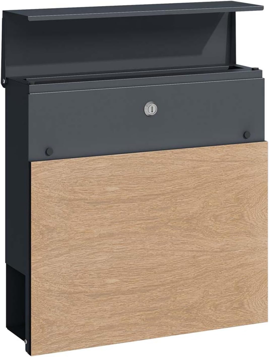 SCHARTEC Briefkasten SPB-6 Holz Design hell & anthrazit mit Zeitungsfach modern & gross Wandbriefkas