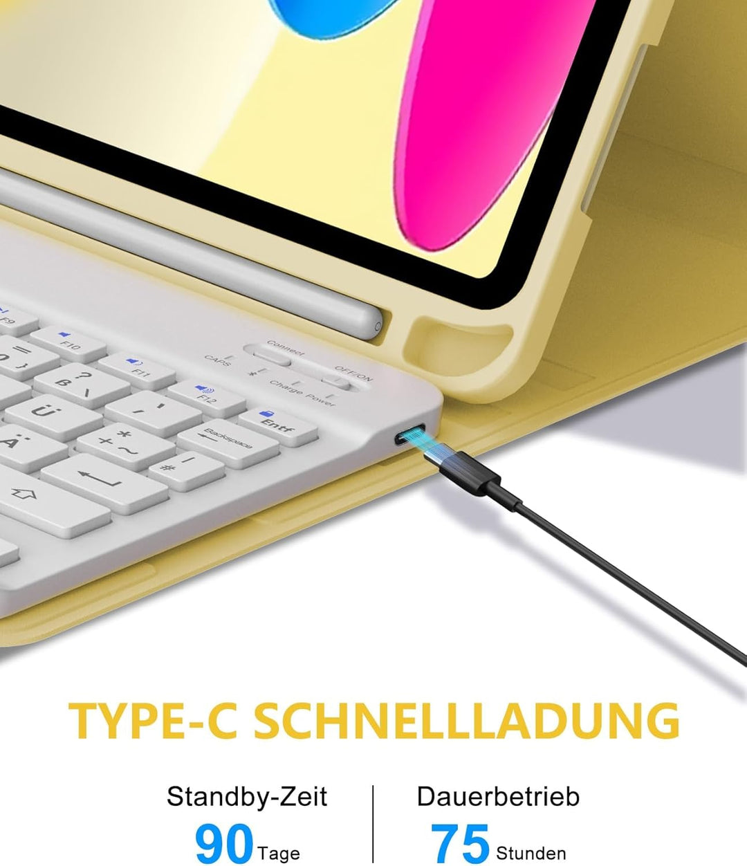 Hülle mit Tastatur für iPad 11/10 Generation (2025/2022, 11/10,9") – Bluetooth 5.0 Keyboard, QWERTZ