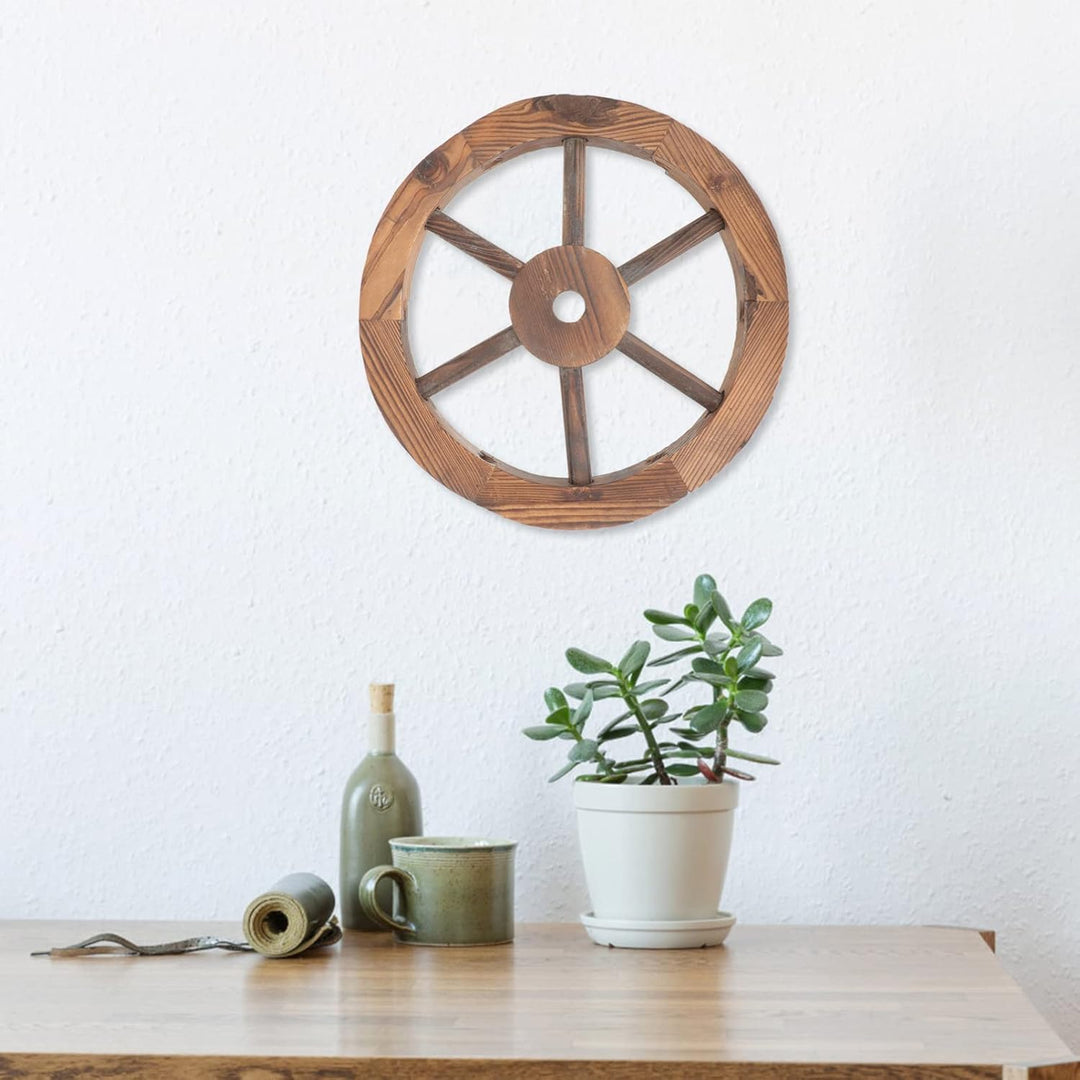 Happyyami Holz Wagenradwandkunst Alte Western Wagenrad Vintage Rustikaler Runder Holzwagen Wagen Wal