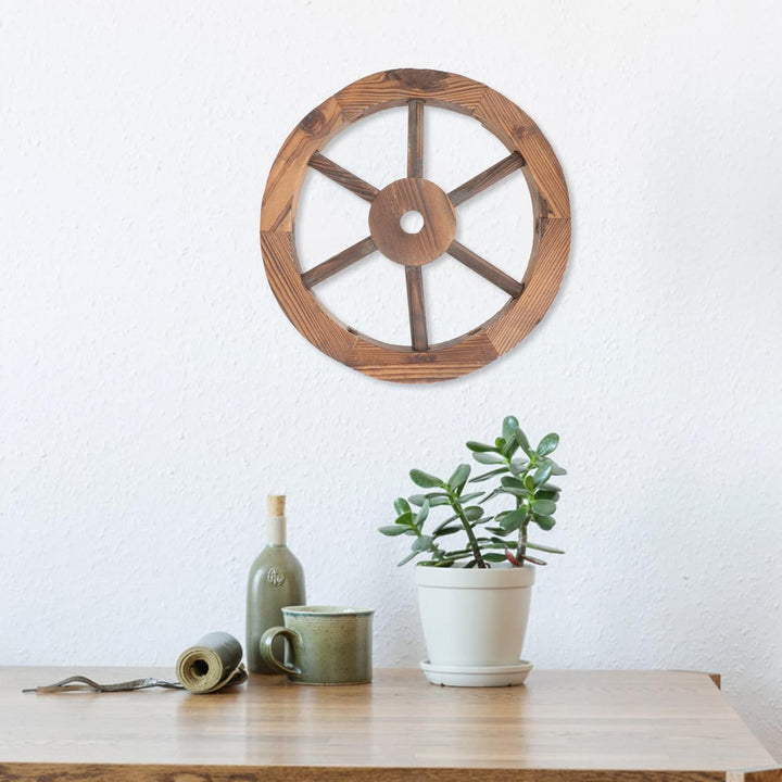 Happyyami Holz Wagenradwandkunst Alte Western Wagenrad Vintage Rustikaler Runder Holzwagen Wagen Wal