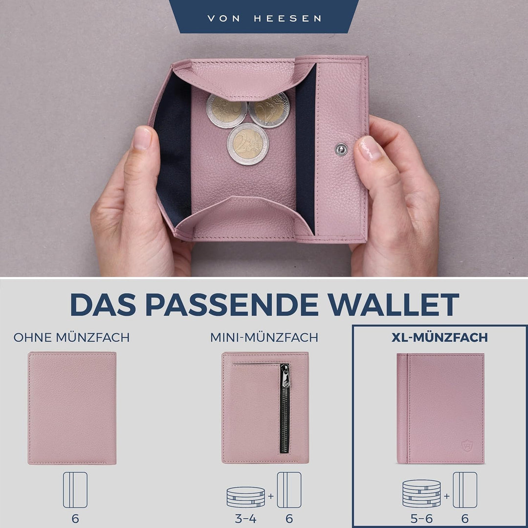 VON HEESEN® Leder Geldbörse mit Münzfach &amp; RFID Schutz Herren &amp; Damen - Echtleder Geldbeutel für Män