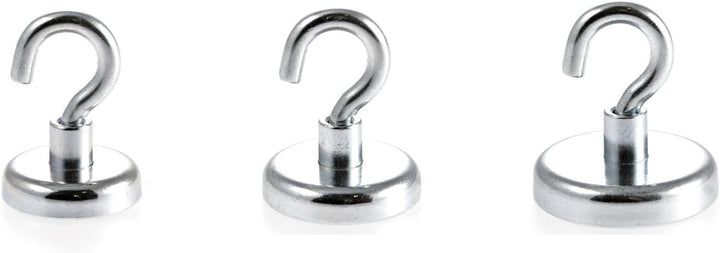 Magnetastico® | Set mit 6 sehr starken Neodym-Hakenmagneten N35 | Je 2x Magnethaken 32, 36 & 42 mm Ø