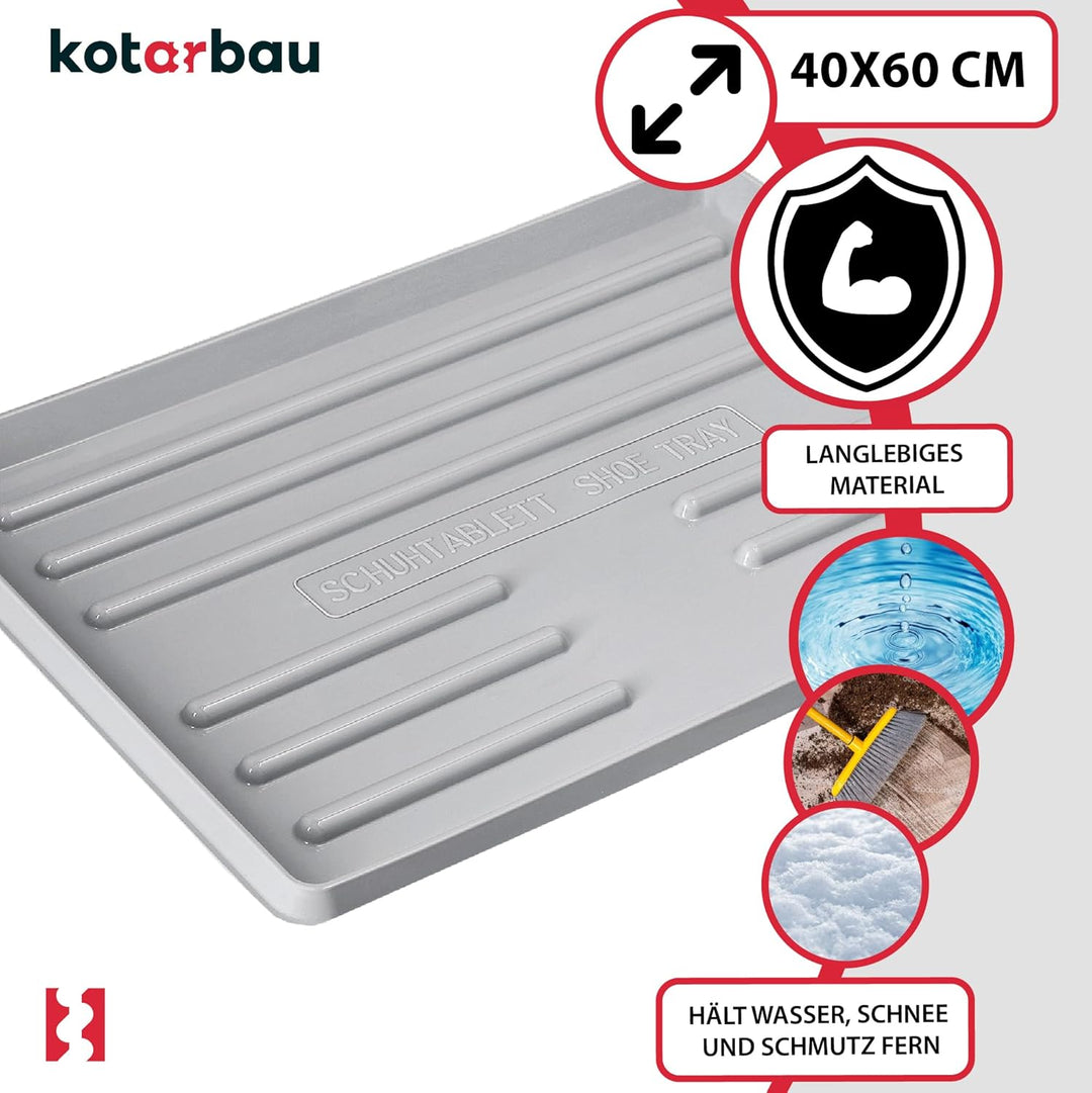 KOTARBAU® Schuhabtropfschale 60x40cm Abtropfmatte Schuhe Grau Schuhmatte Abtropfmatte Kunststoff Sch