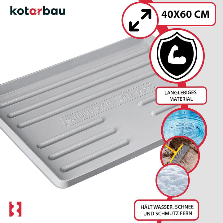 KOTARBAU® Schuhabtropfschale 60x40cm Abtropfmatte Schuhe Grau Schuhmatte Abtropfmatte Kunststoff Sch