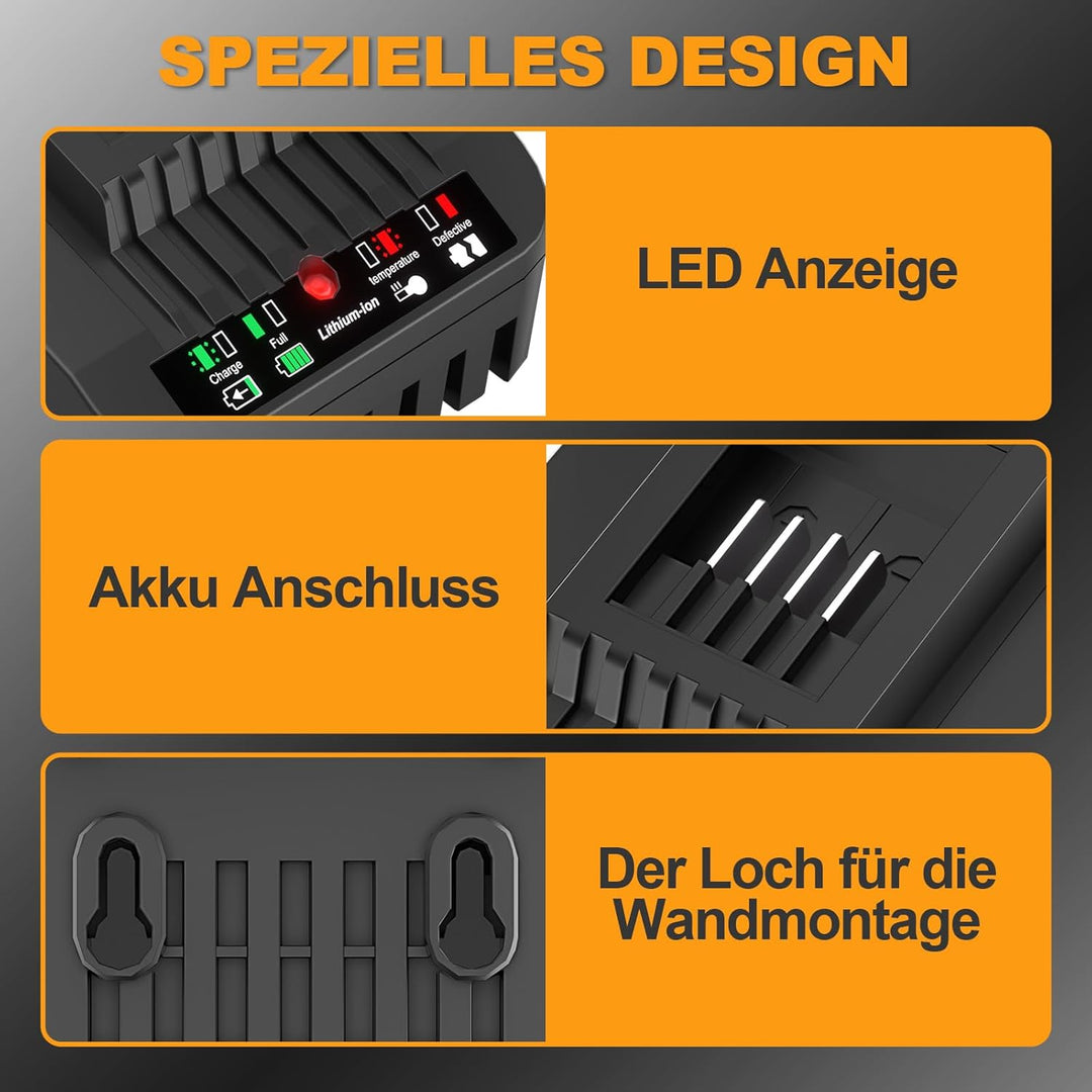 Schnellladegerät Ersatzladegerät für Worx Akku Ladestation Kompatibel mit Worx 20V Akku WA3551