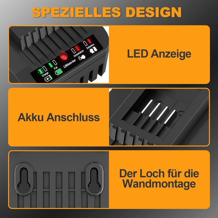 Schnellladegerät Ersatzladegerät für Worx Akku Ladestation Kompatibel mit Worx 20V Akku WA3551