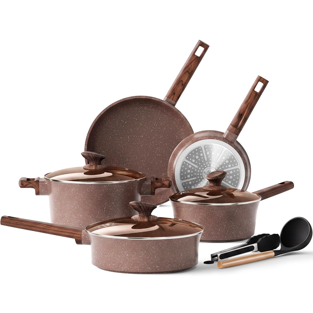 Kitchen Academy Antihaft Topfset Induktion mit Glasdeckel Braun 10tlg