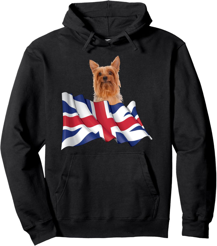 Union Jack Flag Dog Silky Terrier Pullover Hoodie