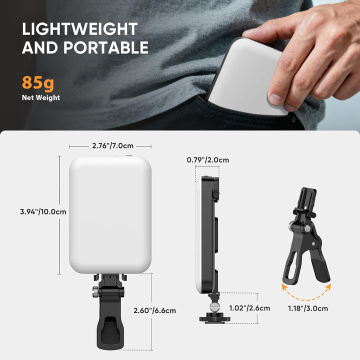 Selfie Licht 5W, BDDFOTO Handy Licht mit Akku 2500mAh, tragbares Clip-On-Licht 10-100% dimmbar CRI≥9