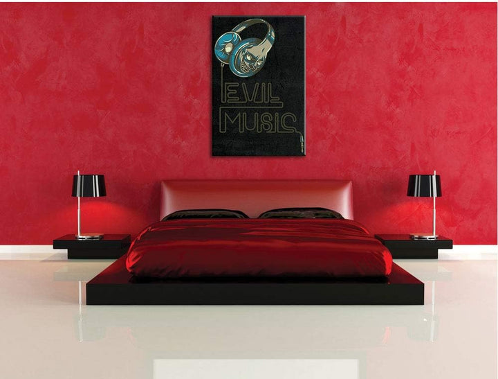 Dark Evil music black Leinwandbild Bild auf Leinwand, XXL riesige Bilder fertig gerahmt mit Keilrahm