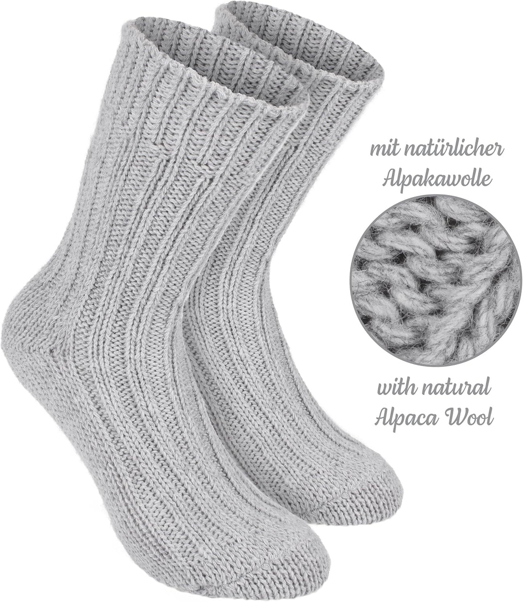 Brubaker 4 Paar Alpaka Socken sehr dick flauschig und warm - reine Alpakawolle 39-42 Blau- und Graut