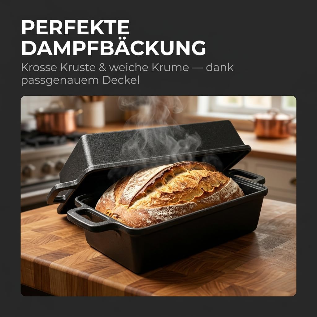 Brotbackform mit Deckel Gusseisen - Ideal als Kastenform, Toastbrot Backform, Brotform, Gusseisen To