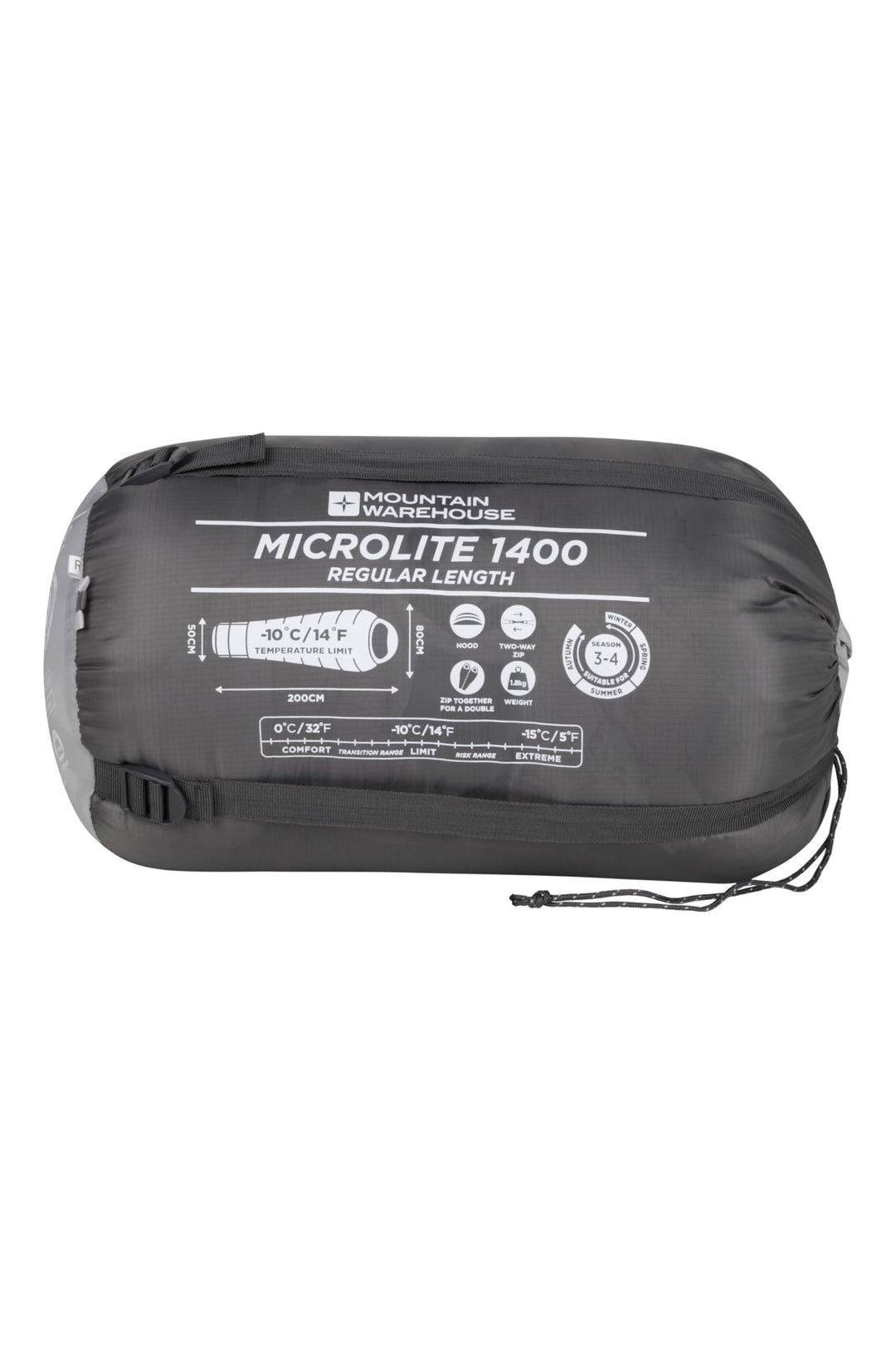 Mountain Warehouse Microlite 1400 Schlafsack DGR Reissverschluss links - reg. Länge (200cm), DGR Rei