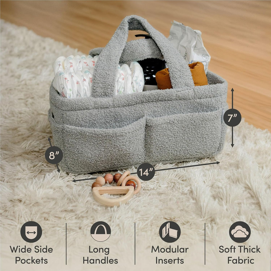 PUTSKA Baby Windeltasche Organizer, Teddyfleece Aufbewahrung Grau, Grau