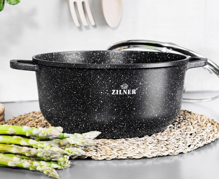 ZILNER 12-tlg Antihaftbeschichtet Kochtopfset Topfset Geschirrset Marmorbeschichtung, Induktion Topf