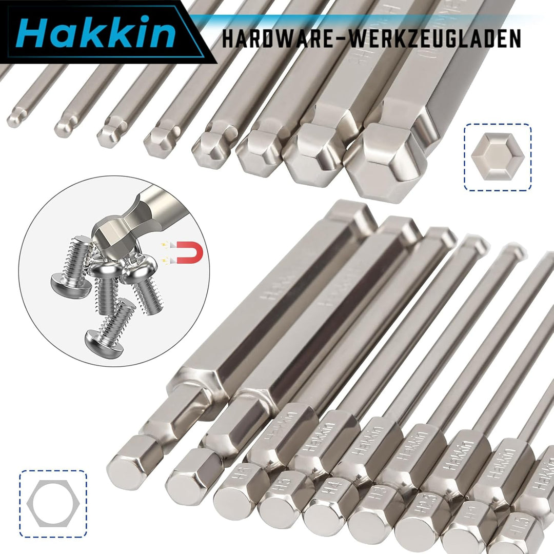 Hakkin 9 Stück 100mm Kugelkopf Schraubendreher 1/4" Sechskantschaft Ball End Hex Bitsätze S2 Legiert