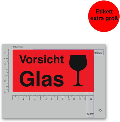 Etiketten Aufkleber Vorsicht Glas rot 1000 Stück extra gross 145x76mm Warnetikett auf Rolle 597101 -