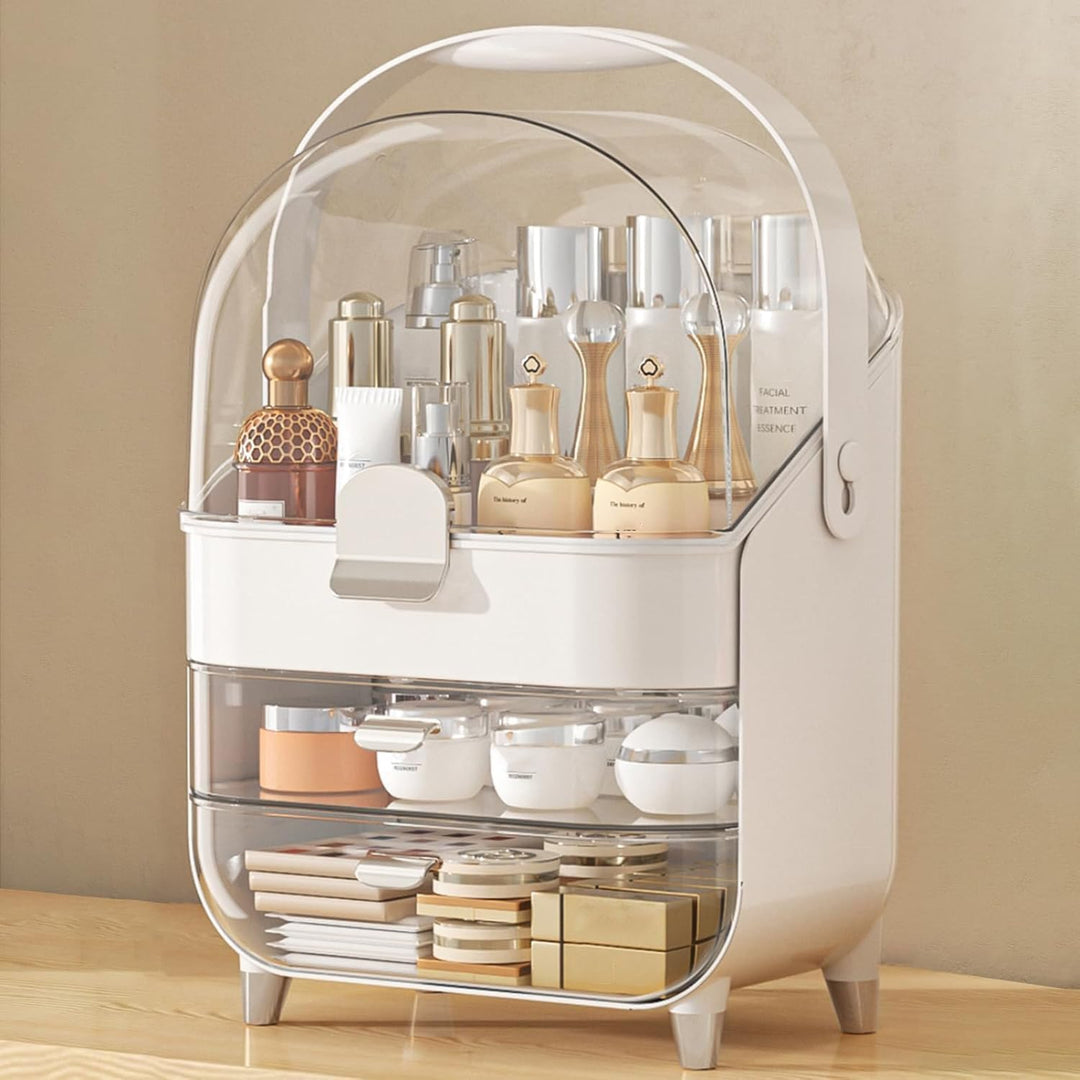 Makeup-Organizer mit Deckel & Schubladen – Kosmetik-Vitrine & Hautpflege-Aufbewahrung mit Staubschut