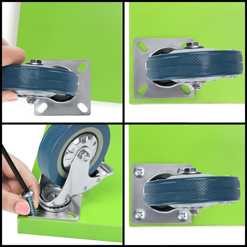 Kurtzy Lenkbare Rollen Schwerlast (4Stk) - 100mm Möbelrollen Gummi Feststellbare Rollen mit Bremse,