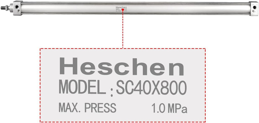 Heschen Pneumatischer Standard-Luftdruckzylinder, SC 40-800, PT1/4 Anschluss, 40mm Bohrung, 800mm Hu