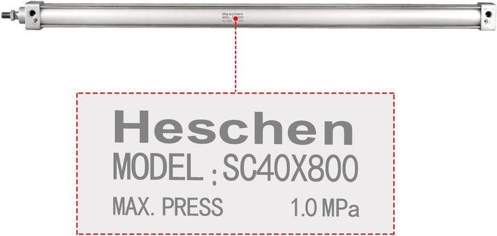 Heschen Pneumatischer Standard-Luftdruckzylinder, SC 40-800, PT1/4 Anschluss, 40mm Bohrung, 800mm Hu