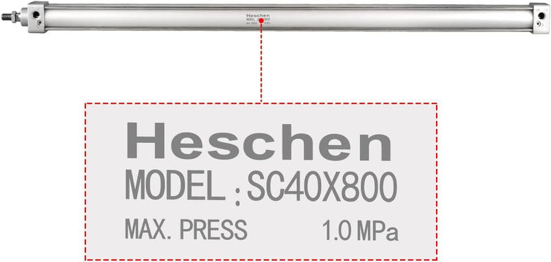 Heschen Pneumatischer Standard-Luftdruckzylinder, SC 40-800, PT1/4 Anschluss, 40mm Bohrung, 800mm Hu