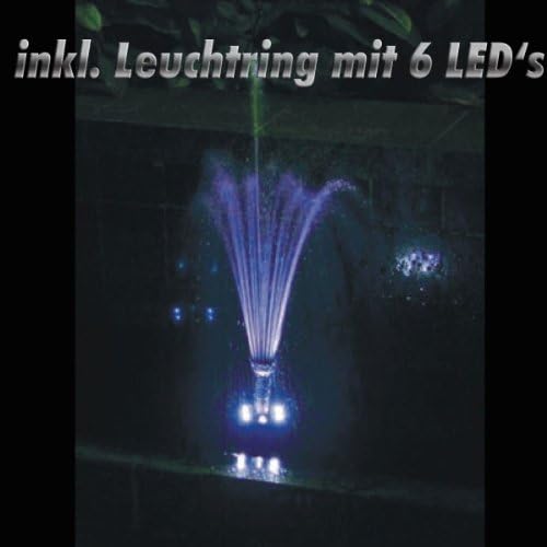 Agora-Tec® AT-20W-BL Beleuchtete Solar Teichpumpe 20 Watt mit Akku und 6 Fach LED Ring, Hmax.: 1350l
