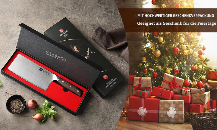 XINZUO Deutschem 1.4116 Edelstahl 17.5cm Hackmesser,Profi Hackbeil Scharfe Klinge Chinesisches Kochm