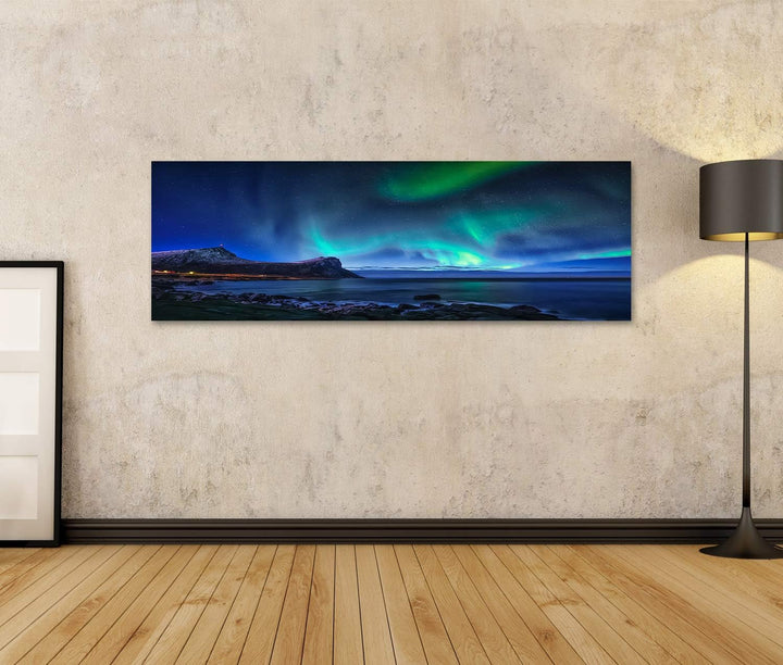 islandburner Bild auf Leinwand Aurora Borealis Nachthimmel Nordnorwegen Bilder Wandbilder Poster Lei