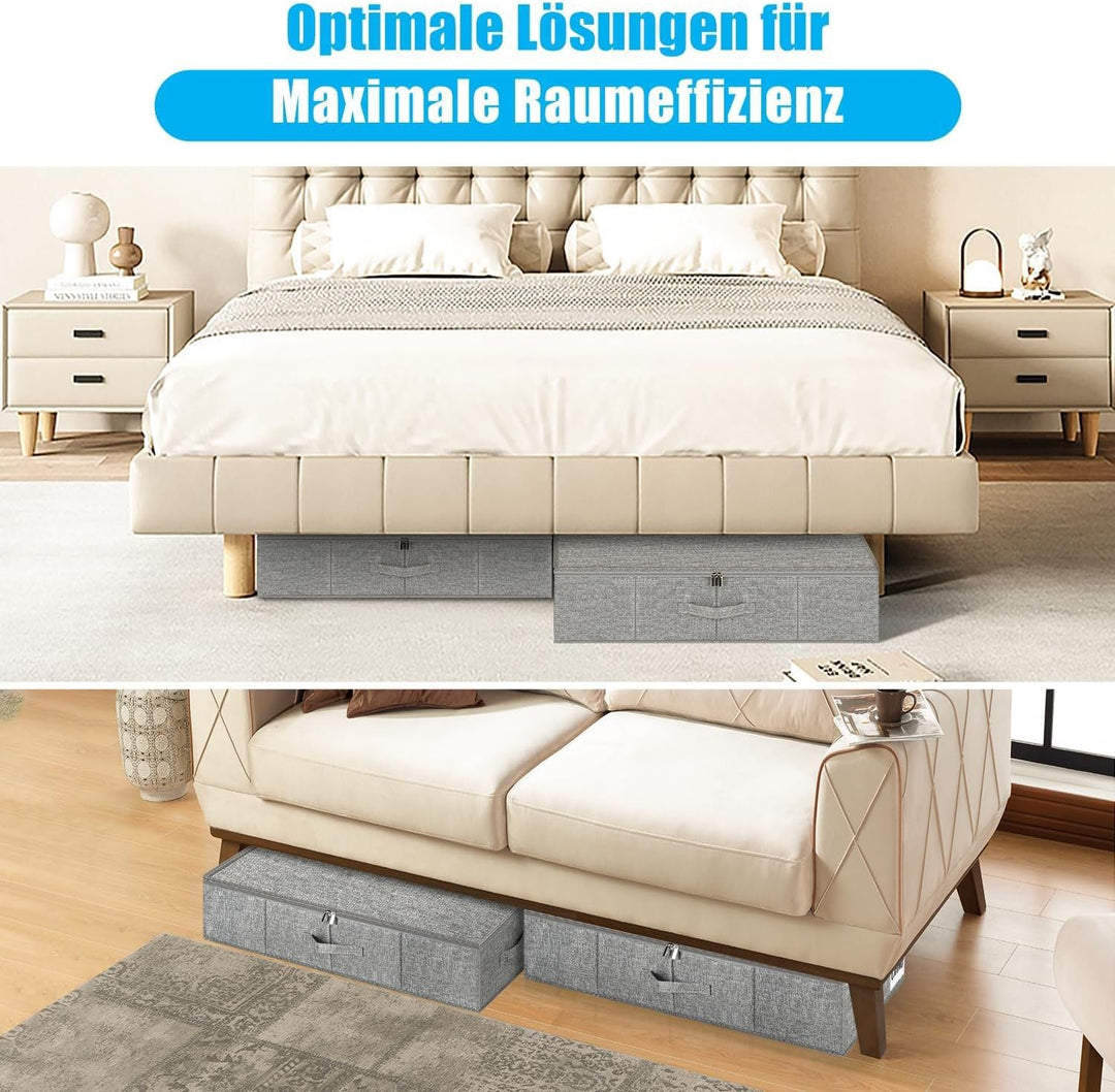 Unterbett Aufbewahrungsbox mit Deckel, 2 Stück Faltbar Unterbettkommode, Waschbar Kleideraufbewahrun