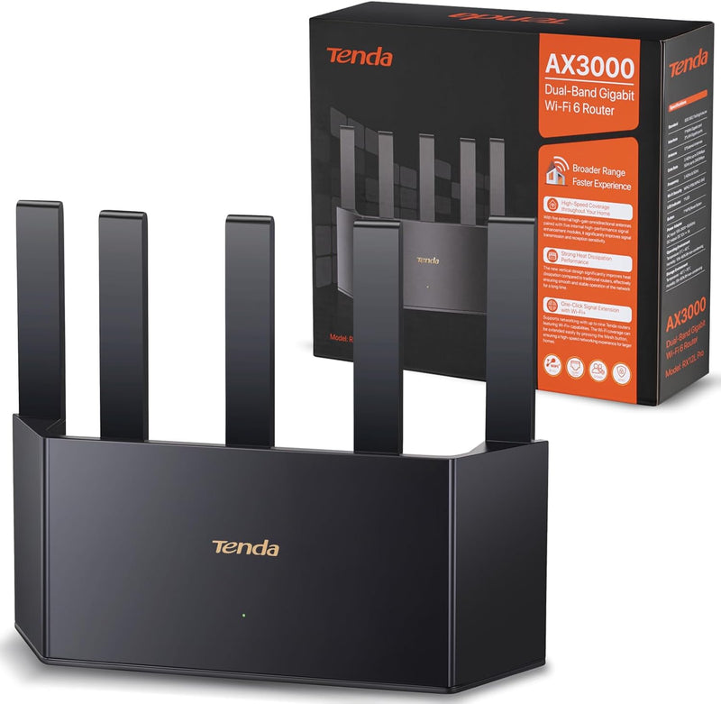 Tenda RX12L Pro Wi-Fi 6 WLAN Router (AX3000 Dualband 2402Mbit/s 5 GHz, 574Mbit/s 2,4GHz) 5x6dBi Ante