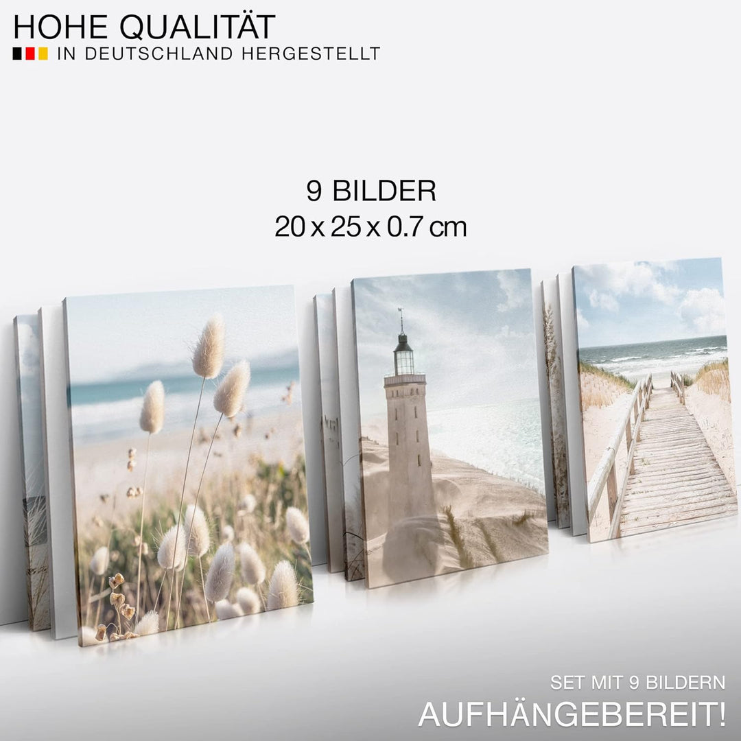 Novart Wandbilder Strand Meer - KOMPLETT AUFHÄNGFERTIG - Pampas Wohnzimmer Schlafzimmer- 9 Moderne M