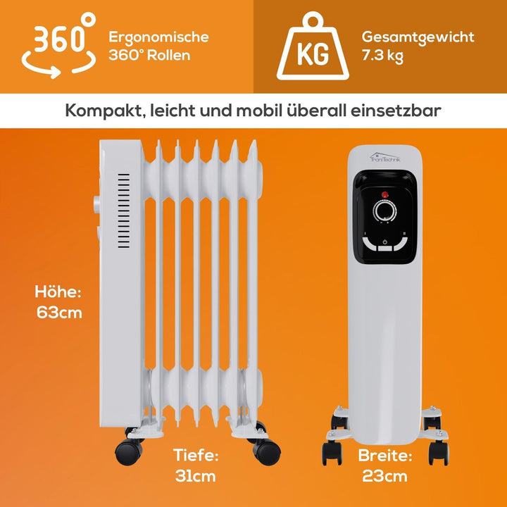 Tronitechnik® Ölradiator TT-OR 207 Elektroheizung Öl-Heizung Radiator 3 Heizstufen 7 Rippen Elektris