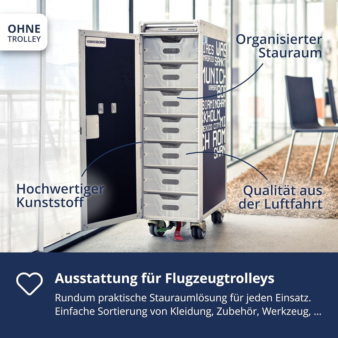 VanDeBord Ausstattungspaket 7 Einschübe Kunststoff, Zubehör für Airline Trolleys, 7X Flugzeugtrolley