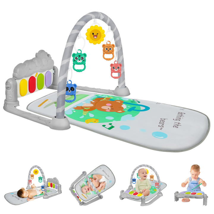 AOMIG Piano-Gym Spieldecke, Krabbeldecke mit Musik und Lichtern, Spielmatte mit Spielbogen abnehmbar