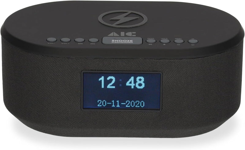 AIC Radiowecker DAB mit Ladefunktion Bluetooth QI Funktion USB Dual Alarm 18DAB schwarz