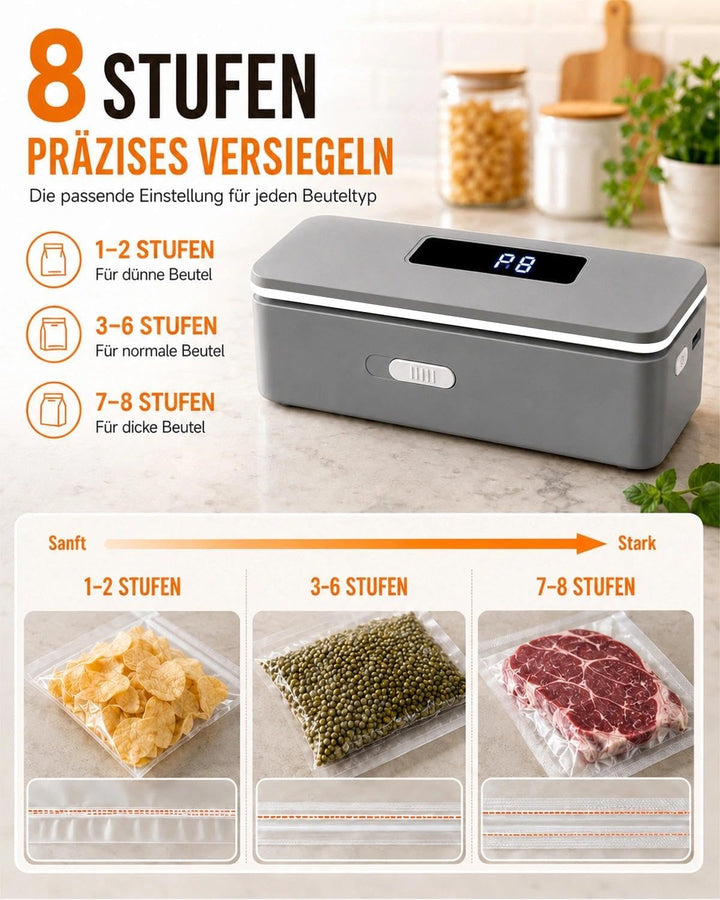 Pro Mini-Folienschweissgerät 8-Stufen,Upgraded Tragbarer Bag Sealer mit LED-Countdown, Integriertem