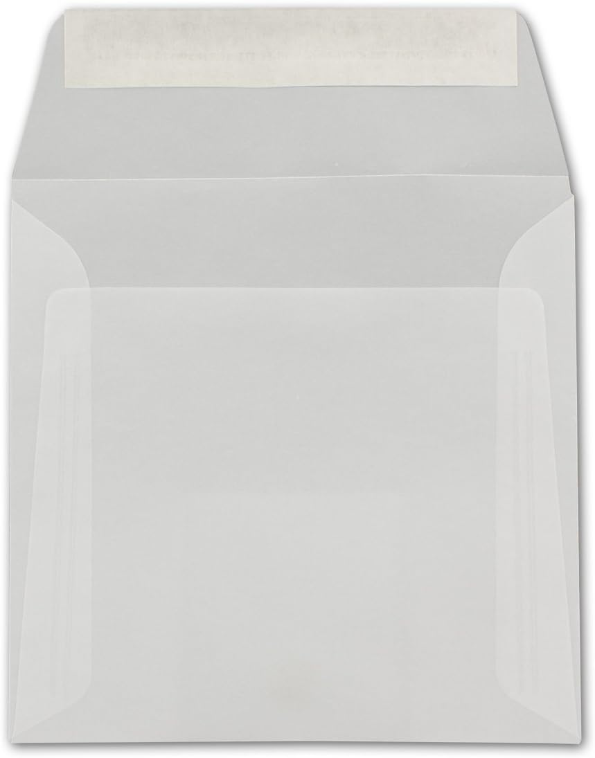 100 Stück - Briefumschläge Transparent Quadratisch - Transparent - Umschläge Durchsichtig - Haftkleb
