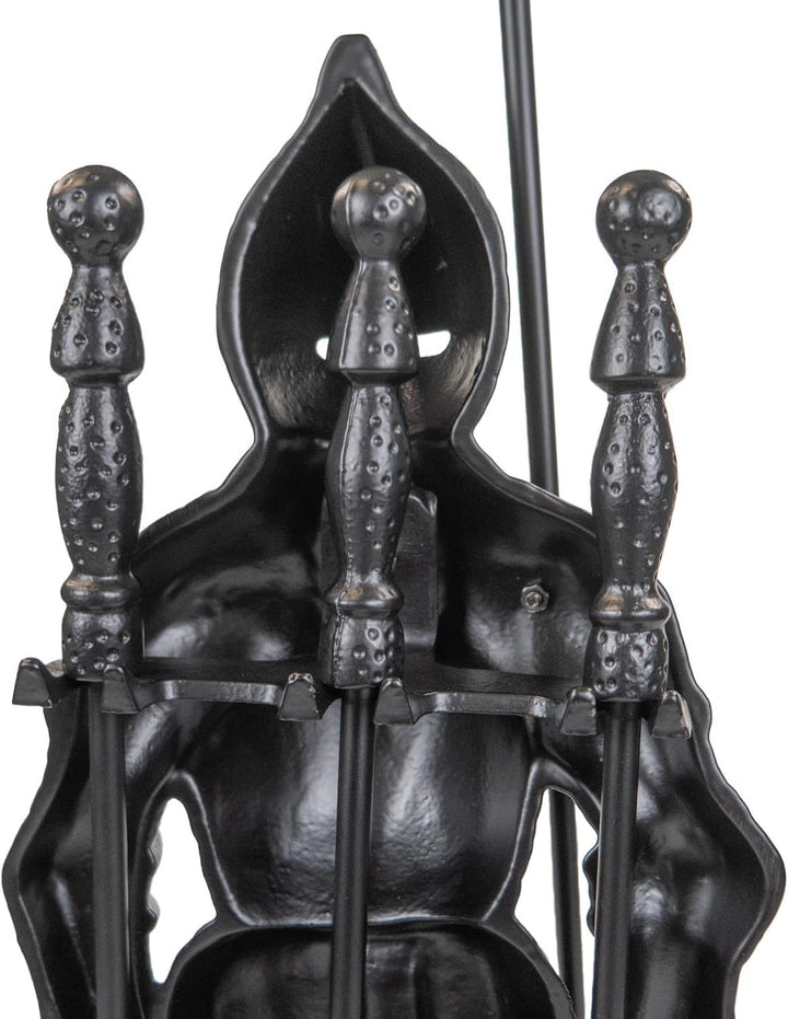 Raik Kaminbesteck Ritter Hubert Kamingarnitur aus Gusseisen schwarz Statuenform mit Kaminschaufel Ka