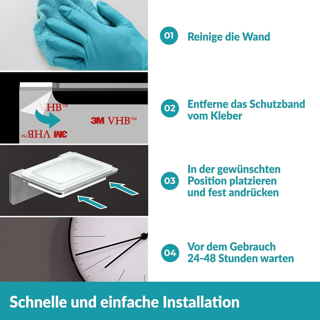 WEISSENSTEIN Seifenschale Wandmontage Ohne Bohren aus Glas - Seifenablage mit Selbstklebender Halter