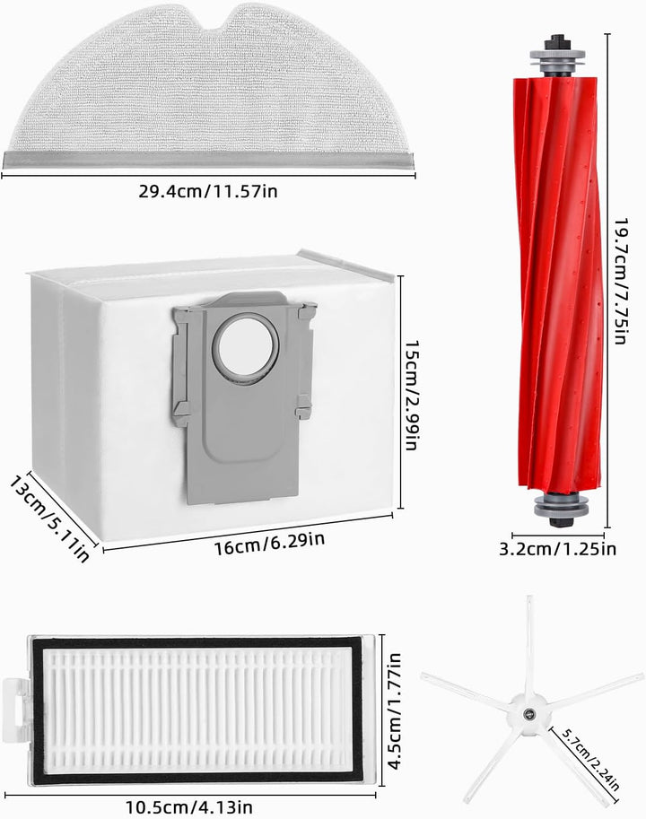 Zubehör für Roborock Q7/ Q7+/Q7 Max/Q7 Max+ Staubsauger, 2 Hauptbürste, 4 HEPA Filter, 6 Seitenbürst