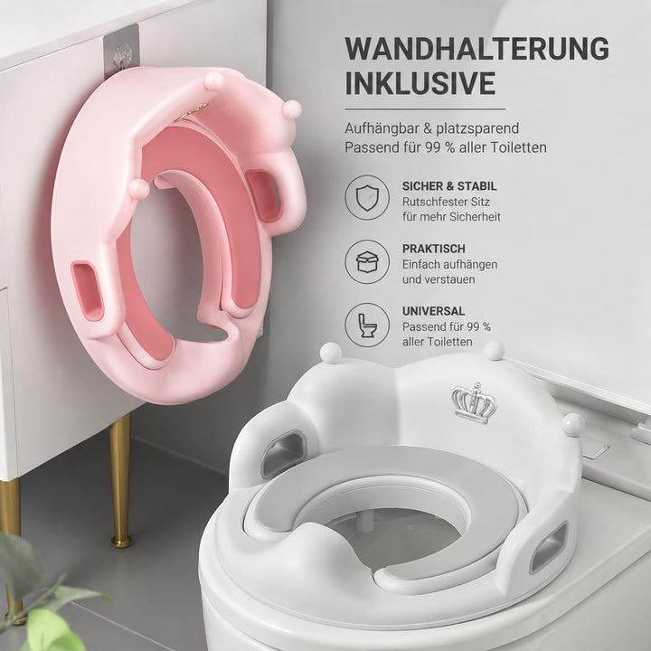 Kinder-Toilettensitz mit Rückenlehne und Griffen, hautfreundlich &amp; weich aus PP-Kunststoff, Toilette