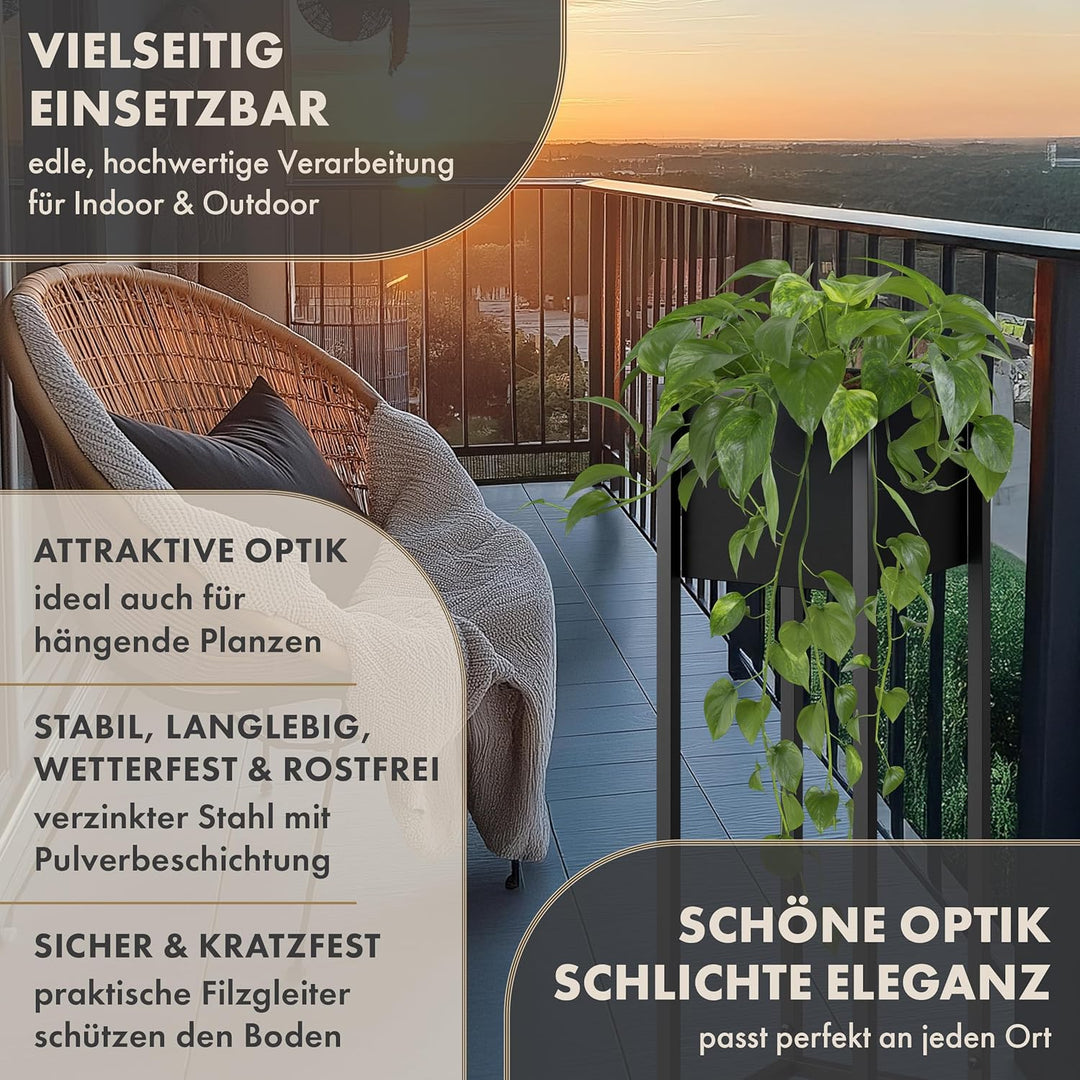 Blumenständer CUBIX DUO 2er Set - Pflanzenständer Metall schwarz 50 und 70 cm hoch - Design Blumento