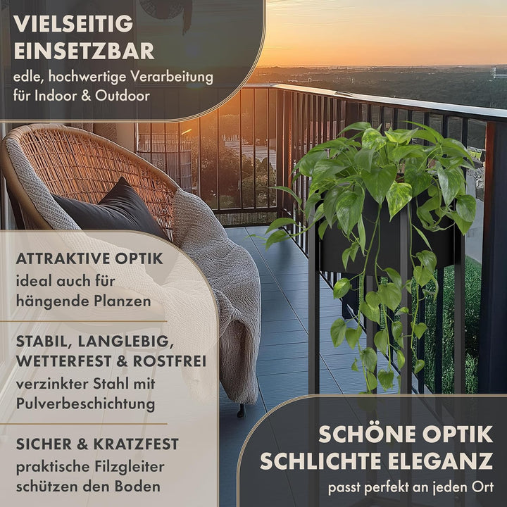 Blumenständer CUBIX DUO 2er Set - Pflanzenständer Metall schwarz 50 und 70 cm hoch - Design Blumento