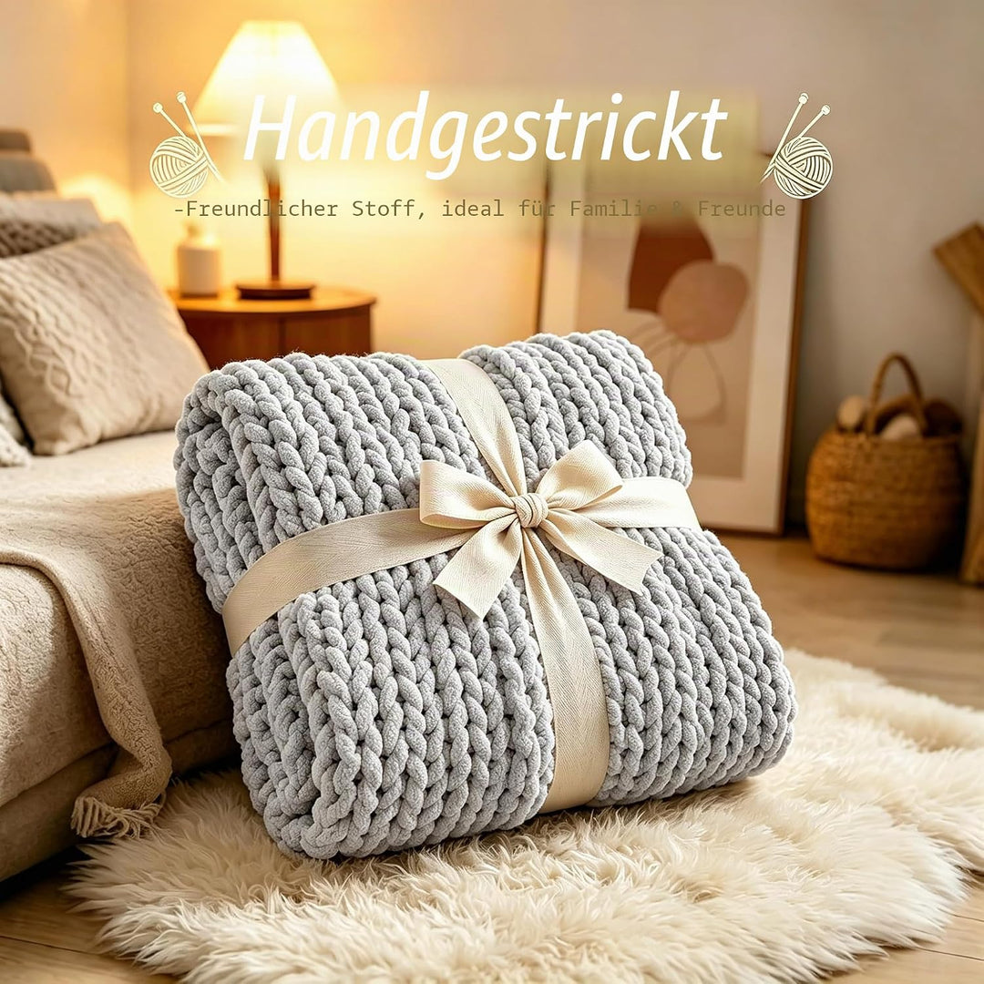 Admitrack Grobstrickdecke, 100% Handgestrickte Chenille-Wohndecke für Sofa und Wohn-Deko, weiche und