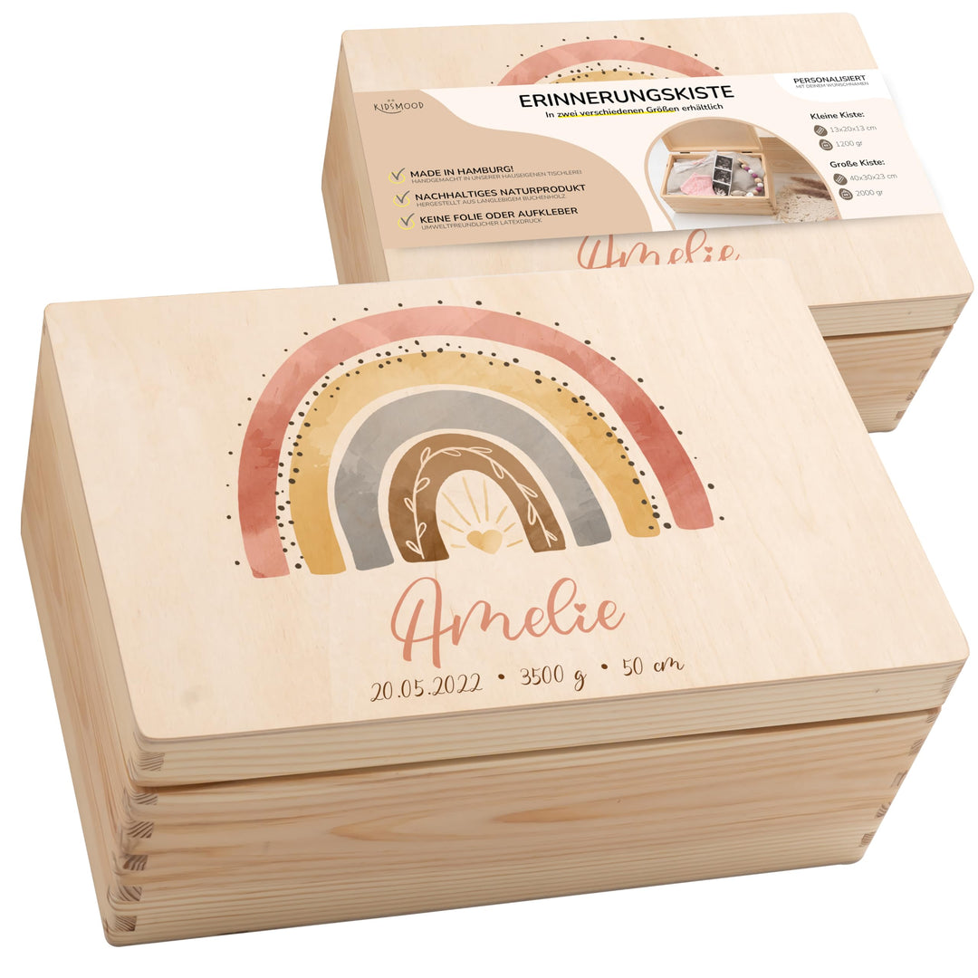 KIDSMOOD - Erinnerungsbox Baby, personalisierte Holzkiste mit Deckel, Ideal zur Aufbewahrung von Eri